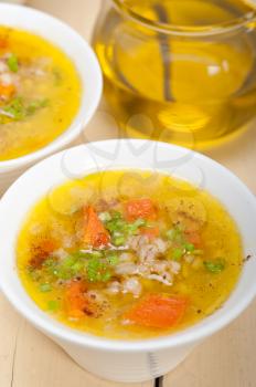 traditional Syrian barley broth soup Aleppo style called talbina or tirbiyali typical food after Ramadan