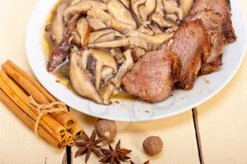 venison deer game filet tenderloin and fresh wild mushrooms 