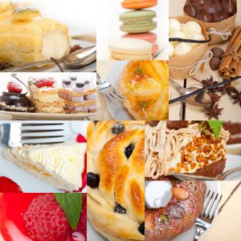 fresh colorful delicious homemade dessert cake selection composition collage 