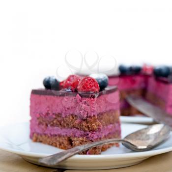 blueberry and raspberry cake mousse dessert with spice 