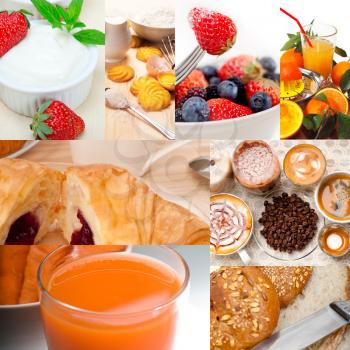 ealthy fresh nutritious vegetarian breakfast collage composition set