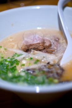 original Japanese beef ramen noodles soup closeup 