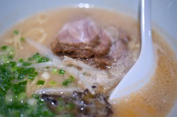 original Japanese beef ramen noodles soup closeup 