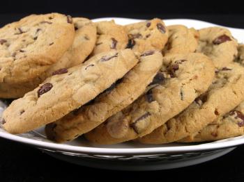 Royalty Free Photo of Plate of Chocolate Chip Cookies