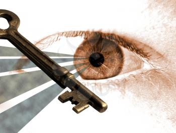 Royalty Free Photo of an Eye and Skeleton Key