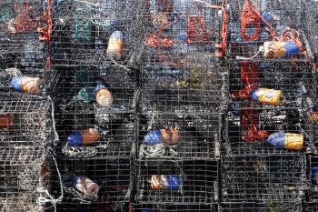 Royalty Free Photo of Crabbing Pots on a Fishing Boat