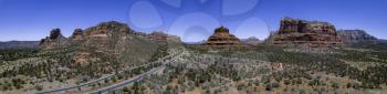 Royalty Free Photo of an Aerial panoramic in Sedona, Arizona, voted one of the most beautiful places on Earth.