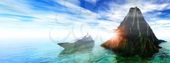 On the sea, natural backgrounds. 3D rendered image