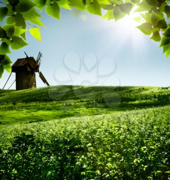 Windmill. Abstract rural landscape for your design