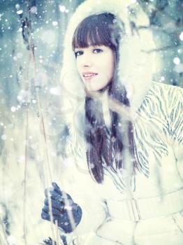 Through the winter forest, female portrait