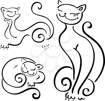 Royalty Free Clipart Image of Three Cat Outlines
