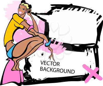 Royalty Free Clipart Image of a Girl Beside a Space for Text