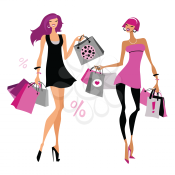 Women with shopping bags. Vector illustration. Isolated