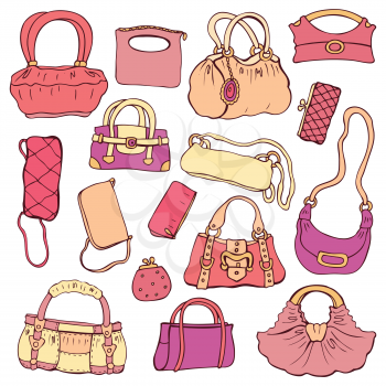 Collection women's handbags. Hand drawn vector isolated.