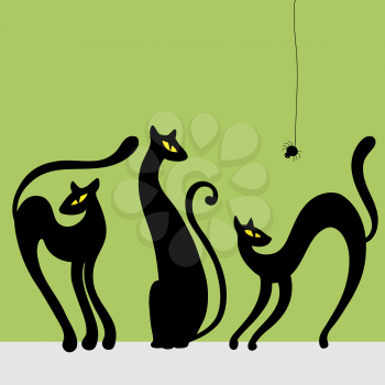 Set of black cat silhouettes Vector illustration