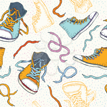 Sport shoes. Sneakers. Hand drawn Seamless  Vector  background.