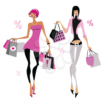 Women with shopping bags. Vector illustration. Isolated