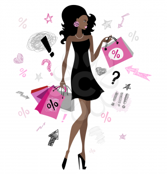 Woman with shopping bags. Vector illustration. Isolated.