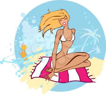 Summer girl on beach. Vector illustration. Isolated.