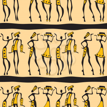 Figures of African dancers. Seamless Vector Illustration.