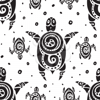 Sea Turtles. Polynesian tribal pattern. Seamless Vector background.