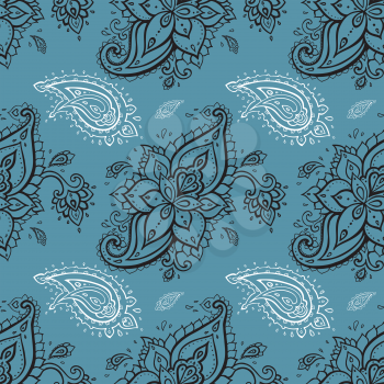 Elegant Paisley pattern. Hand Drawn Seamless background.