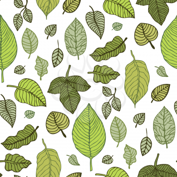 Leaves. Seamless pattern with leaf. Hand Drawn vector background.