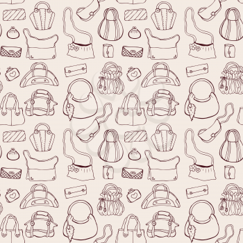 Background of women handbags. Hand drawn vector pattern.