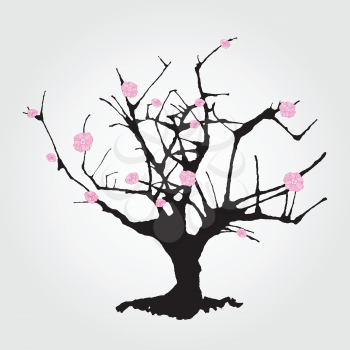 Tree in Chinese style. Vector hand drawn illustration.
