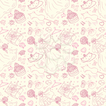 Wedding patterns of cute hand drawn illustration. Seamless vector background.