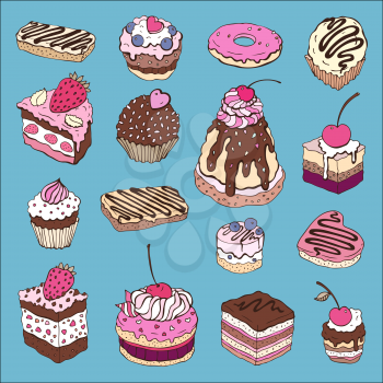 Set of cute cake. Multicolored Vector illustration