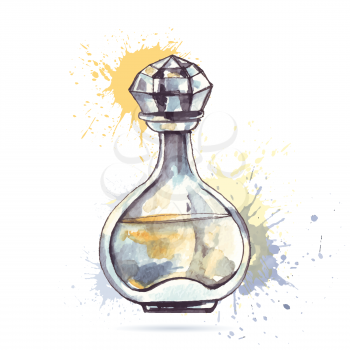 Beautiful perfume bottle. Hand drawn Watercolor vector illustration.