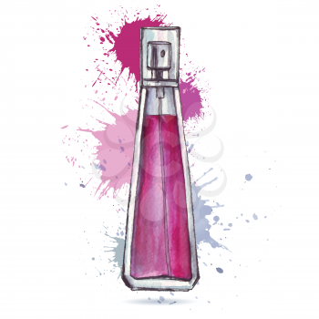 Beautiful perfume bottle. Hand drawn Watercolor vector illustration.