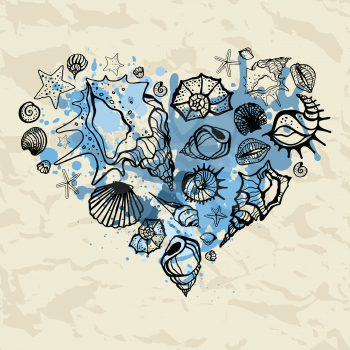 Heart of shells. Hand drawn vector illustration