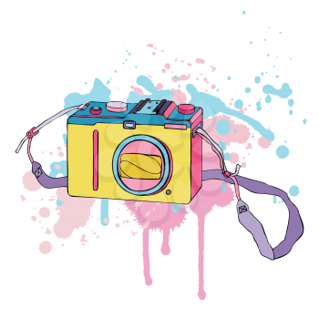 Old Photo Camera. Hand drawn Vector Illustration.
