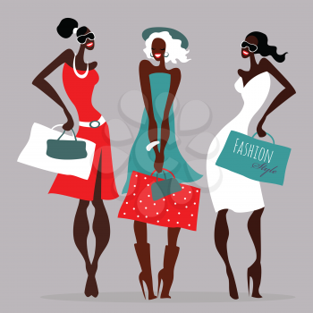 Beautiful Women with shopping bags. Fashion girls. Vector illustration