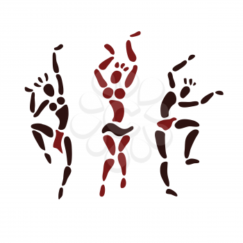 Figures of African dancers. People silhouette set. Primitive art. Vector Illustration.
