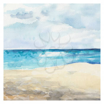 Watercolor Sea background. Hand drawn painting. Summer marine landscape.