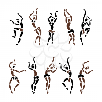Figures of African dancers. People silhouette set. Primitive art. Vector Illustration.