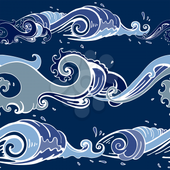 Sea waves. Hand drawn Seamless vector pattern Sea background.