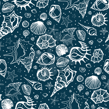 Seamless pattern of Sea shells. Hand drawn vector illustration