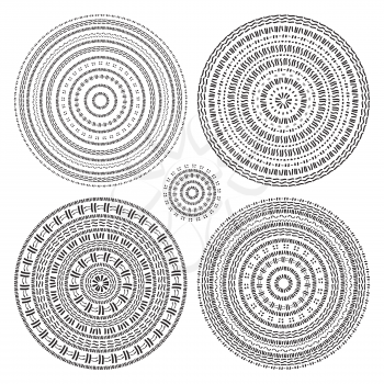 Mandala set. Black and white Vector Hand drawn decorative pattern.