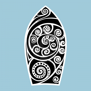 Surf board. Illustration in the Polynesian style tattoo.