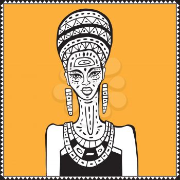 Portrait of African woman. Hand drawn ethnic illustration.
