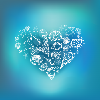 Heart of Sea shells. Seashells Hand drawn vector illustration