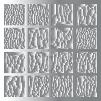 Silver background. Abstract 3D polygonal pattern set.