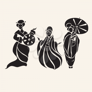 Beautiful Chinese Women in ethnic style. Vector Illustration