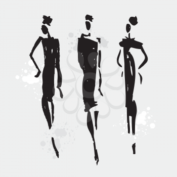 Beautiful Woman silhouette. Hand drawn fashion illustration. 