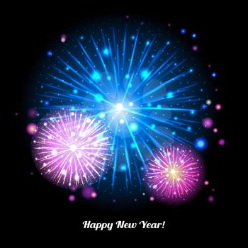 Festive Fireworks. Holidays Background Night sky, Celebrating Vector Illustration