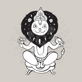 Hindu God Narasimha, Vector hand drawn illustration